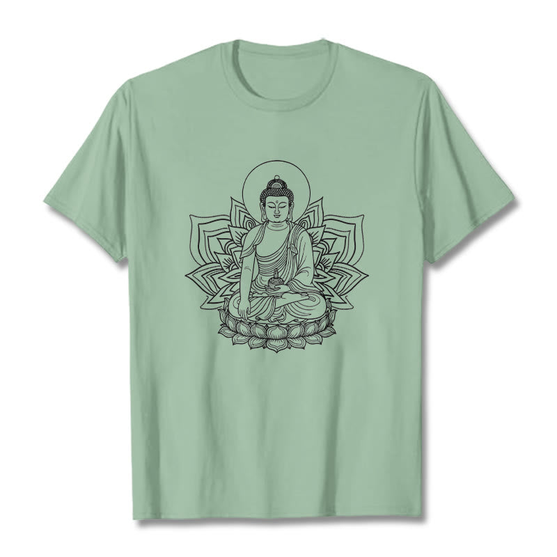 Maglietta Buddha Stones della Medicina, Buddha seduto su un piedistallo di loto - Verde pallido - 2XL - image 15