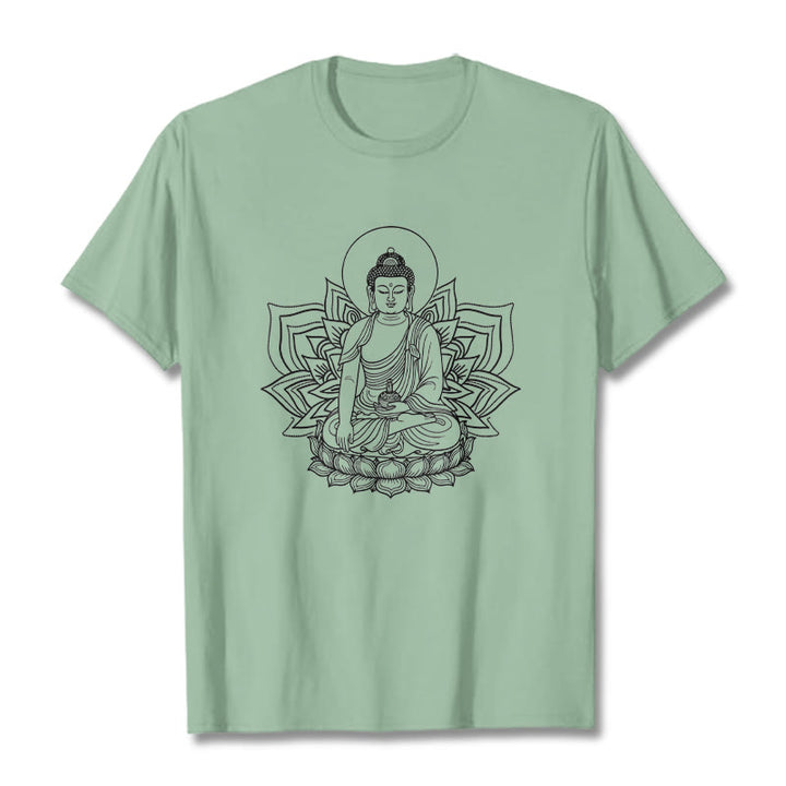 Maglietta Buddha Stones della Medicina, Buddha seduto su un piedistallo di loto - Verde pallido - 2XL - image 15