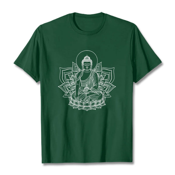 Maglietta Buddha Stones della Medicina, Buddha seduto su un piedistallo di loto - Verde studentesco - 2XL - image 10