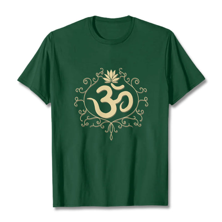 Maglietta Buddha Stones, simbolo Om, viticci e fiori di loto - Verde foresta - 2XL - image 6