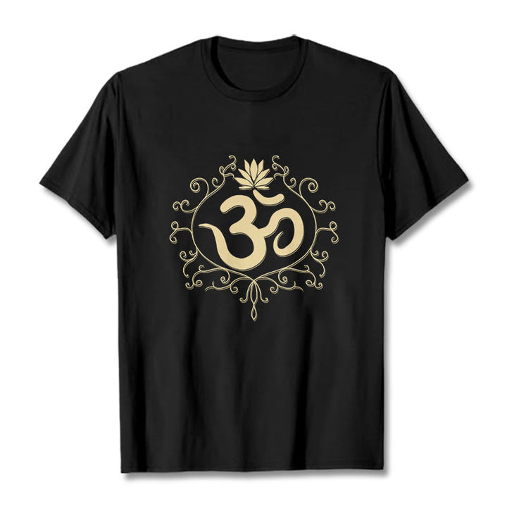 Maglietta Buddha Stones, simbolo Om, viticci e fiori di loto - Nero - 2XL - image 1