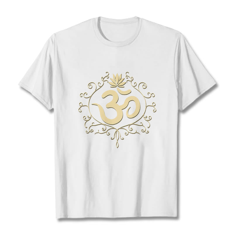 Maglietta Buddha Stones, simbolo Om, viticci e fiori di loto - Bianco - 2XL - image 7