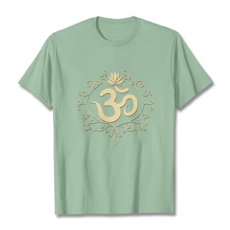 Maglietta Buddha Stones, simbolo Om, viticci e fiori di loto - Verde pallido - 2XL - image 18
