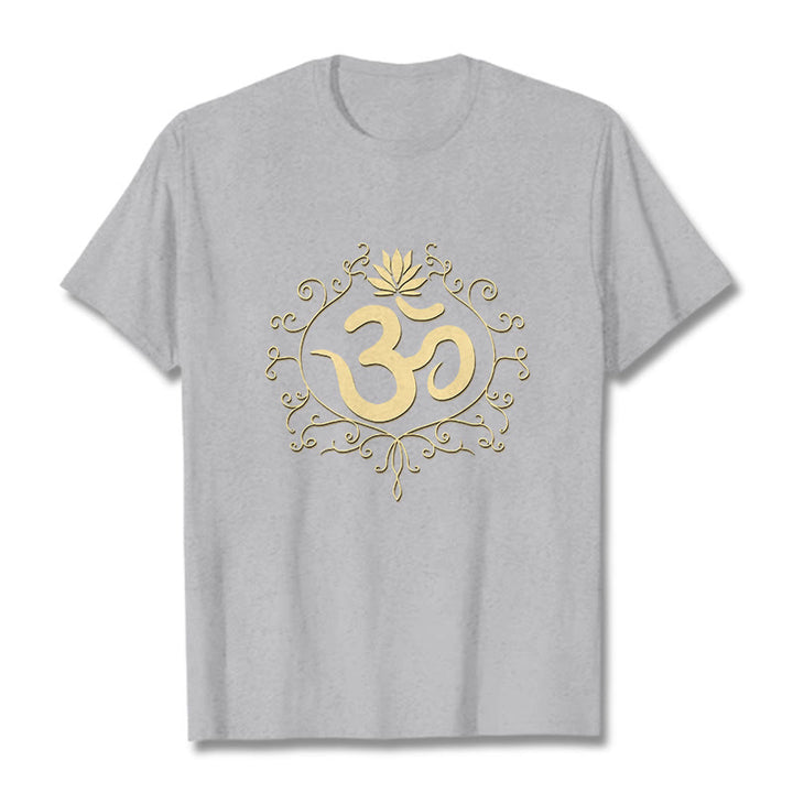 Maglietta Buddha Stones, simbolo Om, viticci e fiori di loto - Grigio chiaro - 2XL - image 11