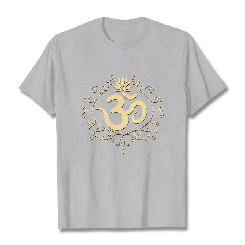 Maglietta Buddha Stones, simbolo Om, viticci e fiori di loto - Grigio chiaro - 2XL - image 10