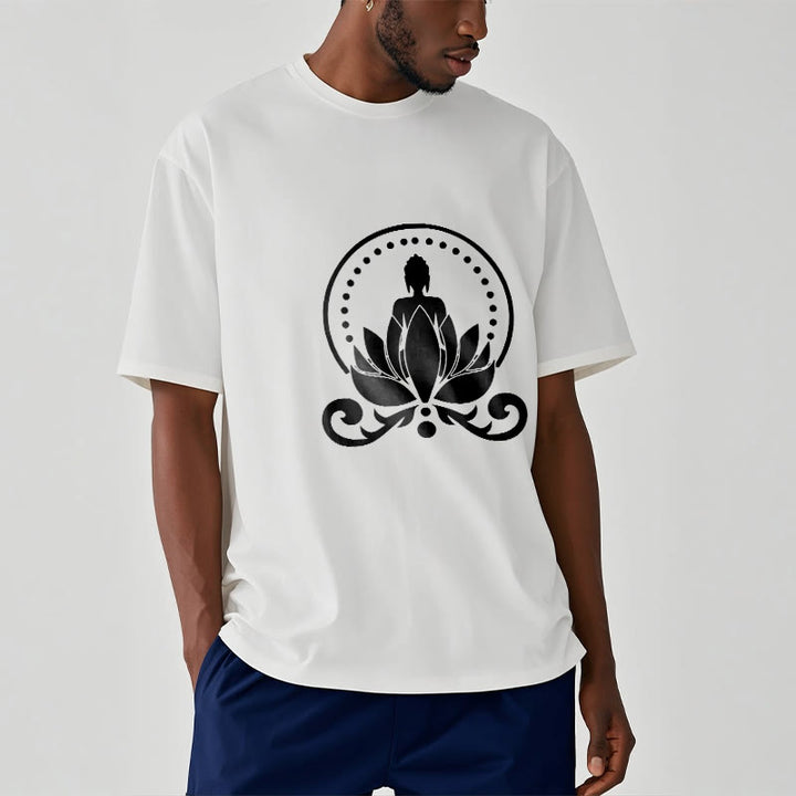 Maglietta Buddha Stones Meditation Buddha seduto su un fiore di loto - image 8