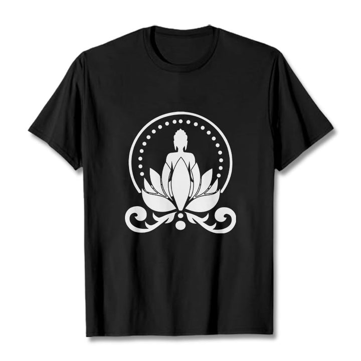 Maglietta Buddha Stones Meditation Buddha seduto su un fiore di loto - Nero - 2XL - image 4