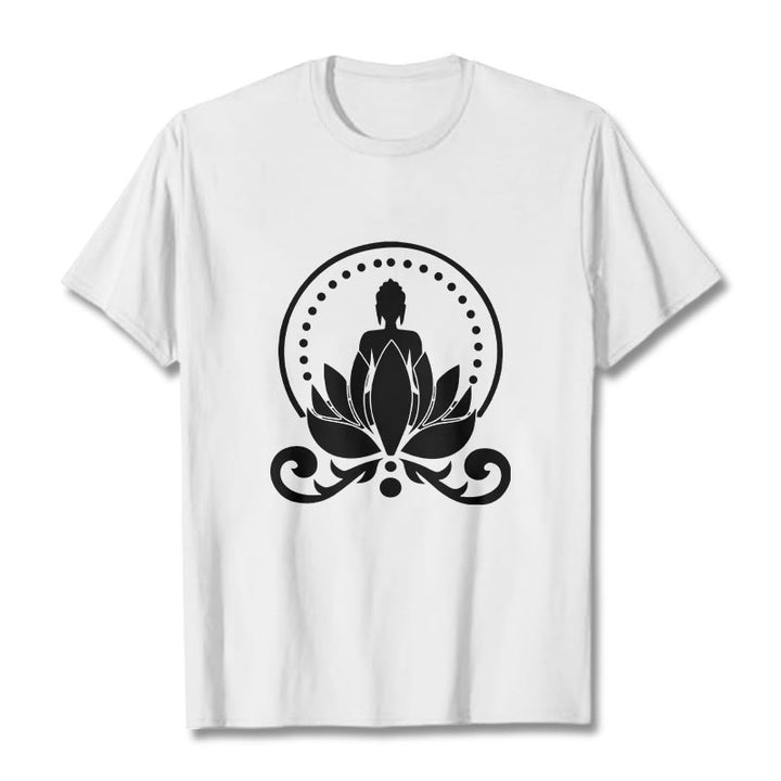 Maglietta Buddha Stones Meditation Buddha seduto su un fiore di loto - Bianco - 2XL - image 7