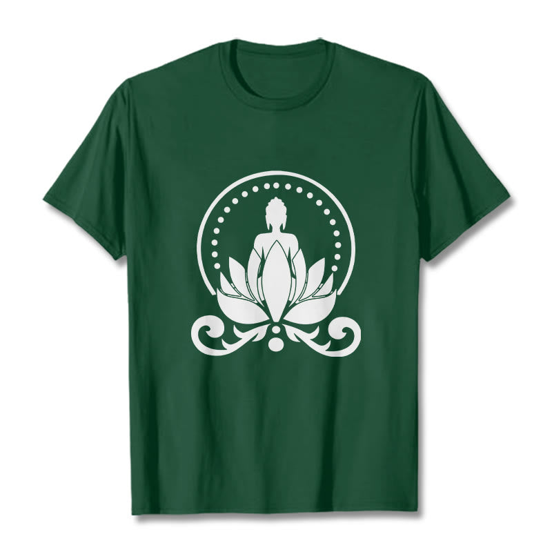 Maglietta Buddha Stones Meditation Buddha seduto su un fiore di loto - Verde foresta - 2XL - image 1