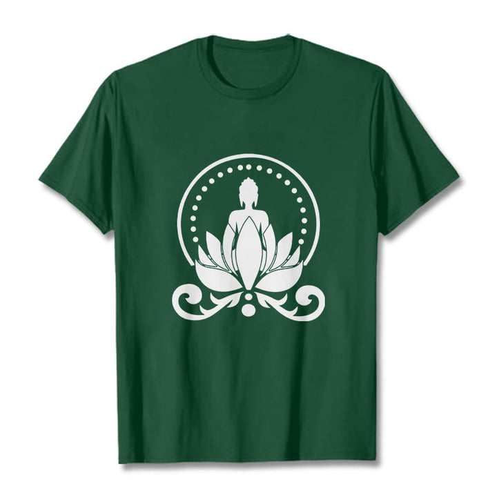 Maglietta Buddha Stones Meditation Buddha seduto su un fiore di loto - Verde foresta - 2XL - image 1