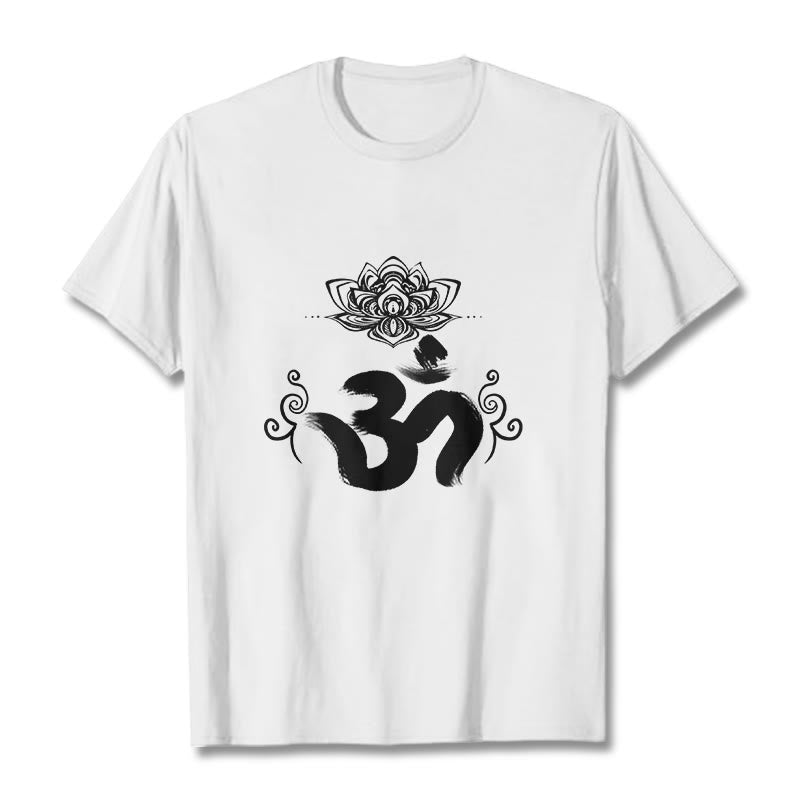 Maglietta Buddha Stones e simbolo Om in sanscrito e floreale - Bianco - 2XL - image 1