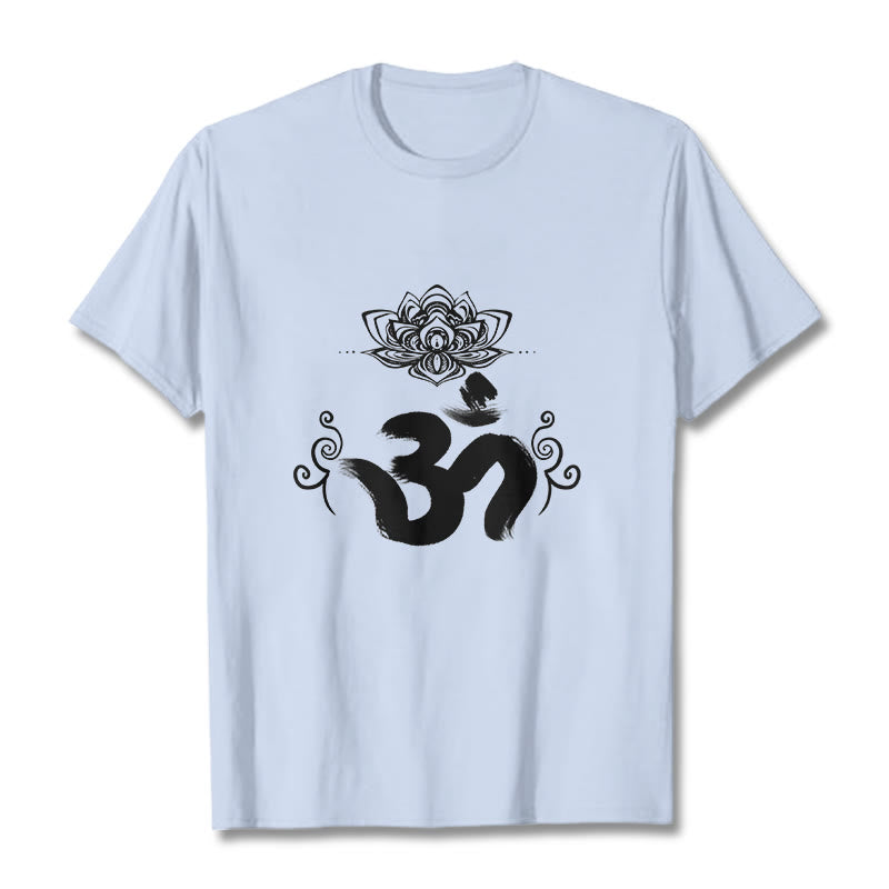 Maglietta Buddha Stones e simbolo Om in sanscrito e floreale - Ciano chiaro - 2XL - image 14