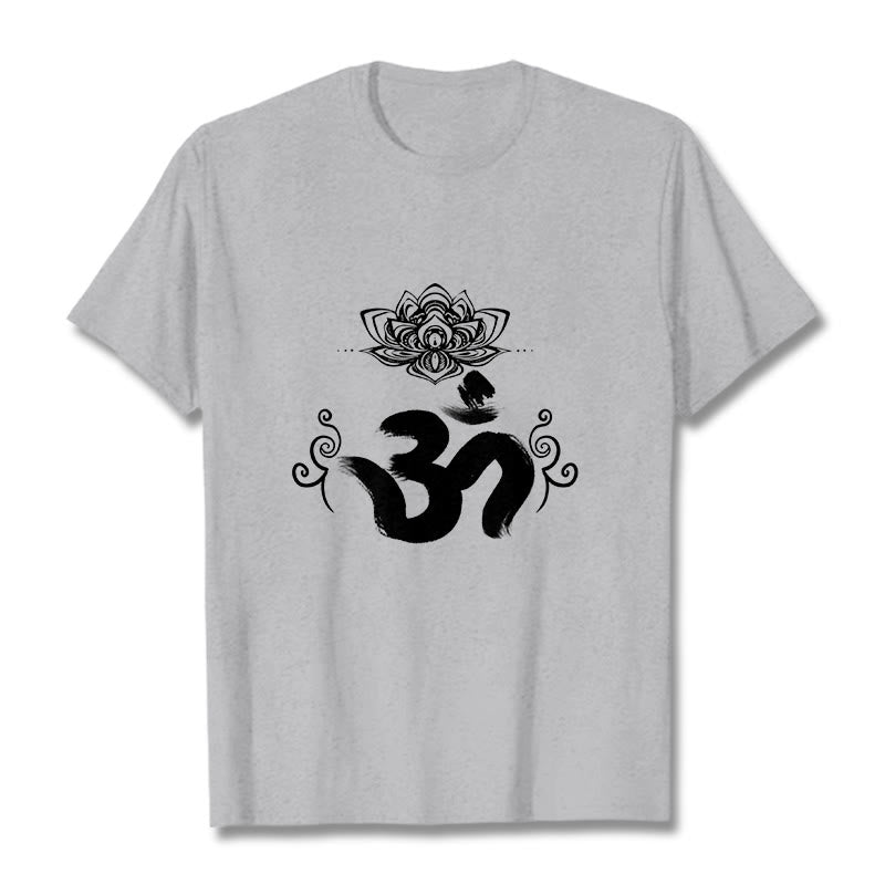 Maglietta Buddha Stones e simbolo Om in sanscrito e floreale - Grigio chiaro - 2XL - image 10