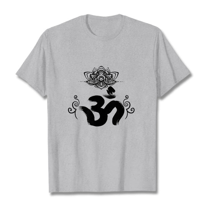 Maglietta Buddha Stones e simbolo Om in sanscrito e floreale - Grigio chiaro - 2XL - image 10