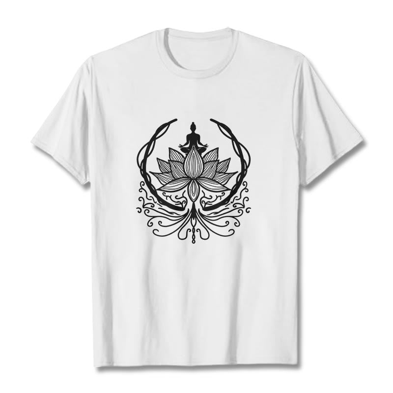 Maglietta Buddha Stones Meditation Buddha seduto all'interno di un fiore di loto - Bianco - 2XL - image 1