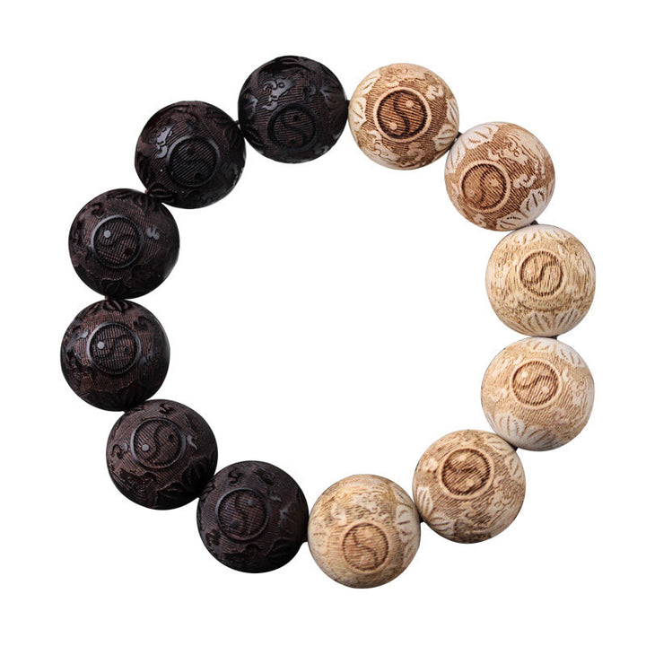 Bracciale della pace inciso Buddha Stones, legno di ebano, legno di canfora e Yin Yang, bue - image 13