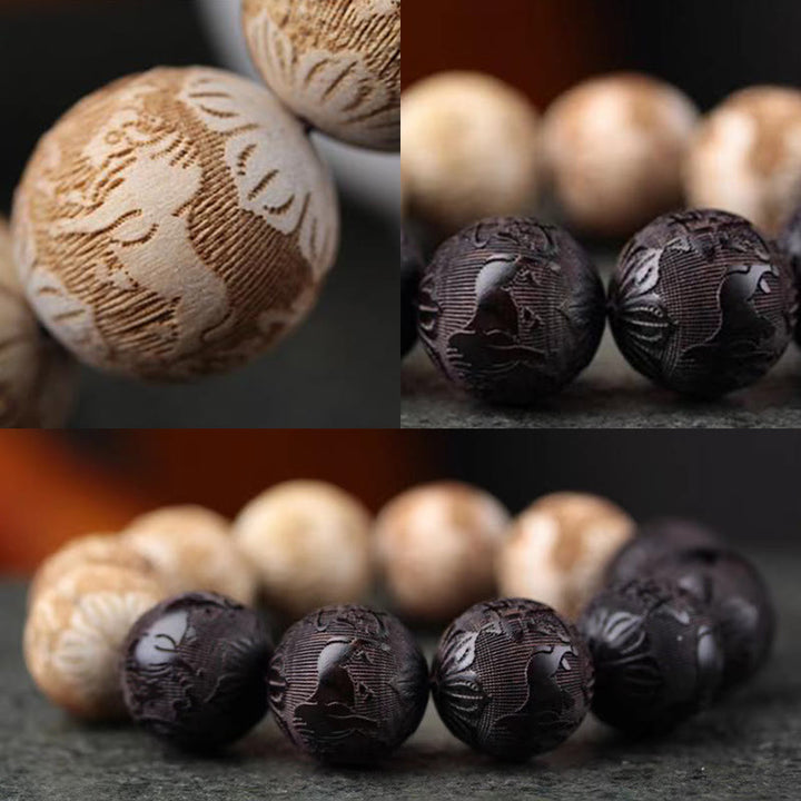Bracciale della pace inciso Buddha Stones, legno di ebano, legno di canfora e Yin Yang, bue - image 9