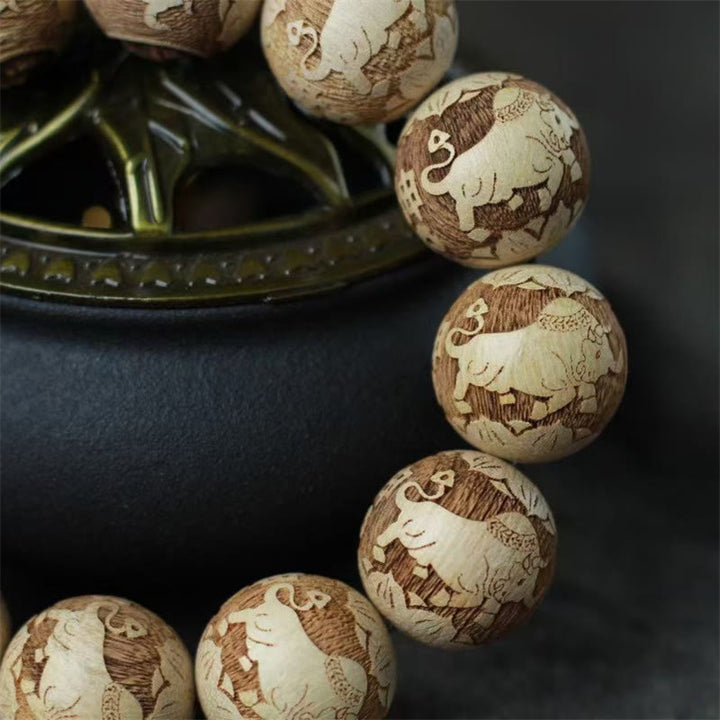 Braccialetto di chiarezza inciso con Buddha Stones, legno di canfora, Yin Yang e bue - image 9