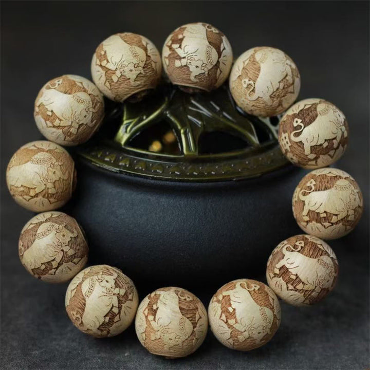 Braccialetto di chiarezza inciso con Buddha Stones, legno di canfora, Yin Yang e bue - image 3