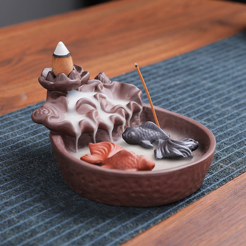Buddha Stones , pesce koi, bue, porta incenso in ceramica viola, bruciatore di incenso curativo, decorazione - image 8
