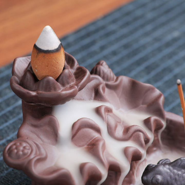 Buddha Stones , pesce koi, bue, porta incenso in ceramica viola, bruciatore di incenso curativo, decorazione - image 14