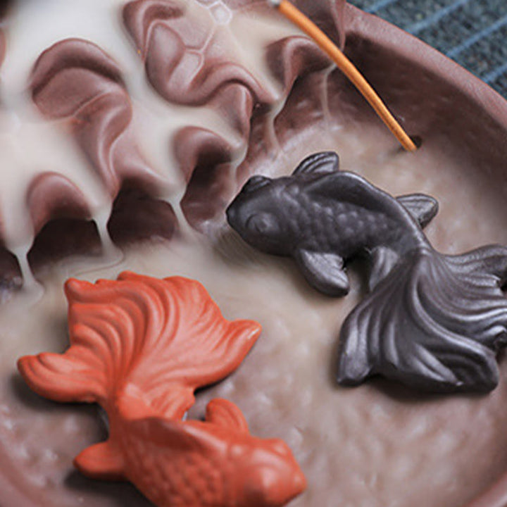 Buddha Stones , pesce koi, bue, porta incenso in ceramica viola, bruciatore di incenso curativo, decorazione - image 13