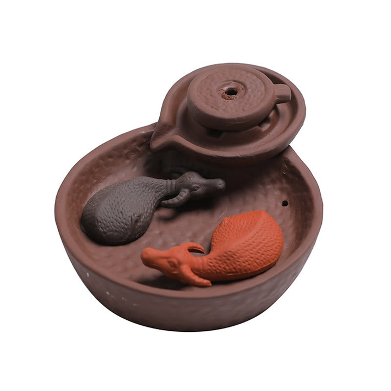 Buddha Stones , pesce koi, bue, porta incenso in ceramica viola, bruciatore di incenso curativo, decorazione - image 6