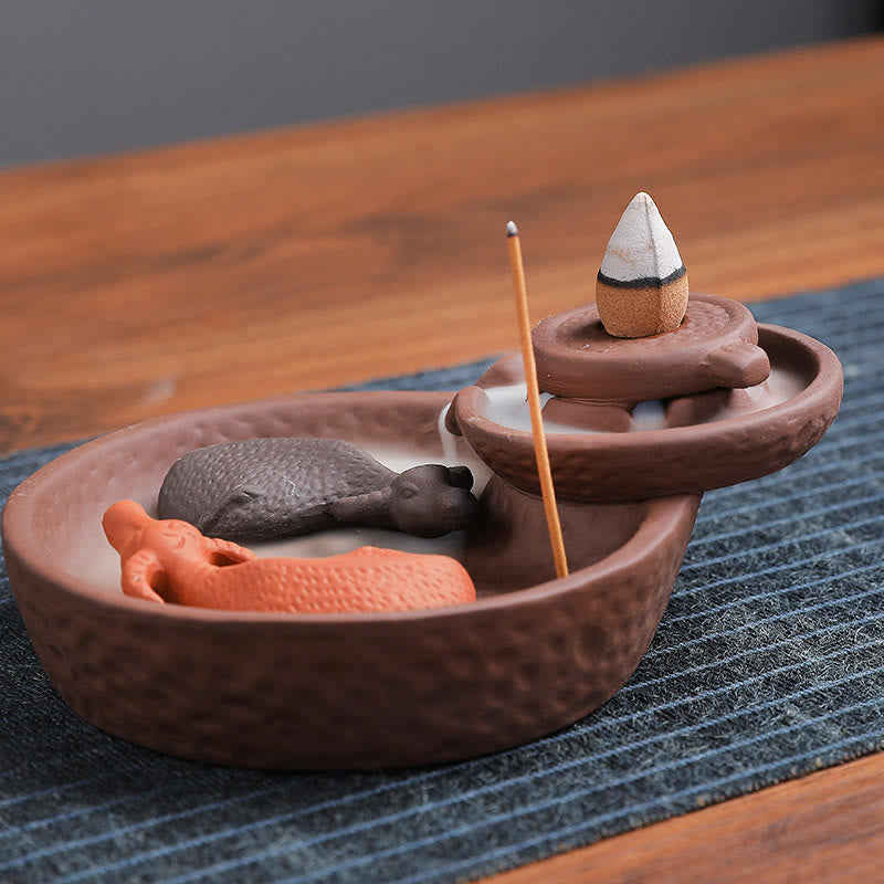 Buddha Stones , pesce koi, bue, porta incenso in ceramica viola, bruciatore di incenso curativo, decorazione - image 3