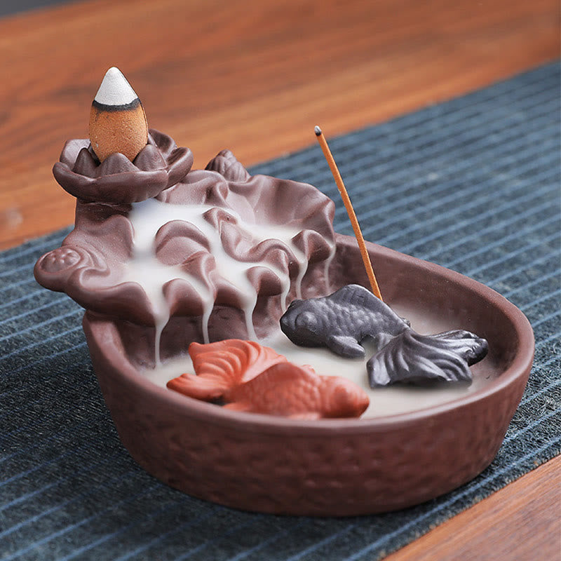 Buddha Stones , pesce koi, bue, porta incenso in ceramica viola, bruciatore di incenso curativo, decorazione - image 10