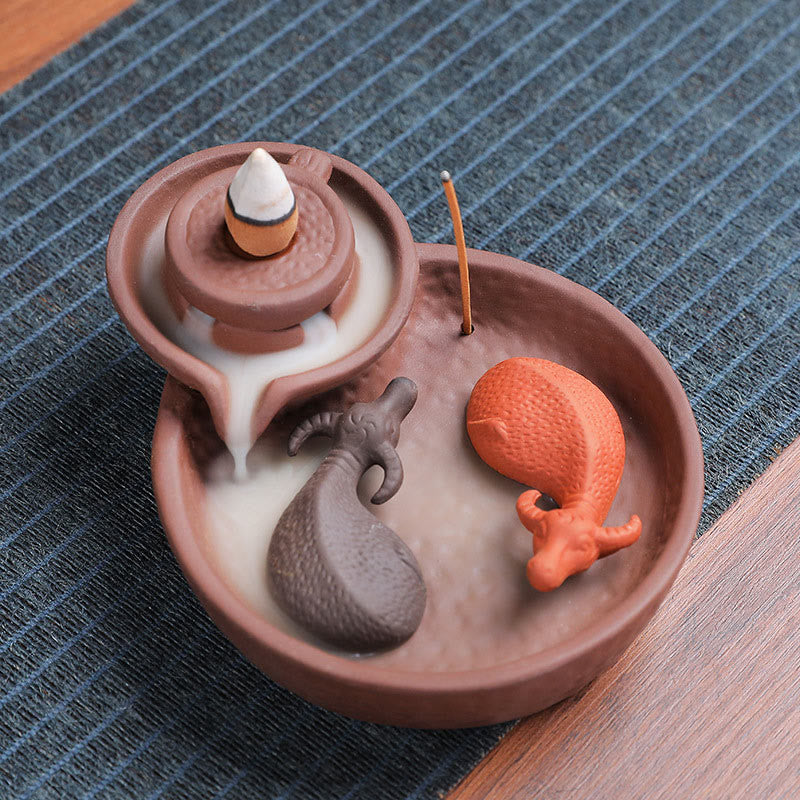 Buddha Stones , pesce koi, bue, porta incenso in ceramica viola, bruciatore di incenso curativo, decorazione - Bue 10,8*13,5*5 cm (senza incenso) - image 1