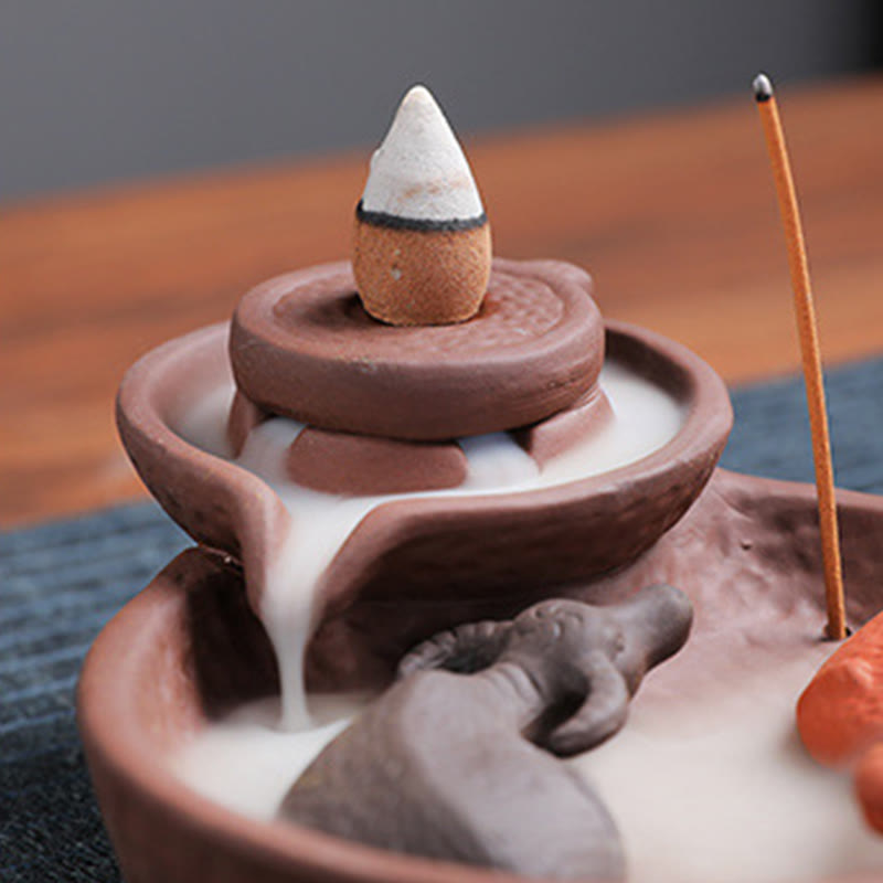 Buddha Stones , pesce koi, bue, porta incenso in ceramica viola, bruciatore di incenso curativo, decorazione - image 3