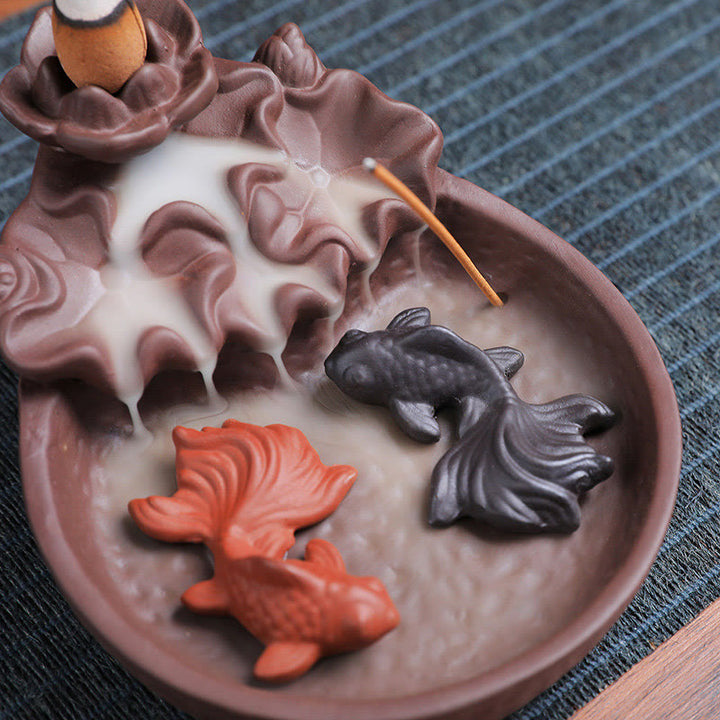 Buddha Stones , pesce koi, bue, porta incenso in ceramica viola, bruciatore di incenso curativo, decorazione - image 12