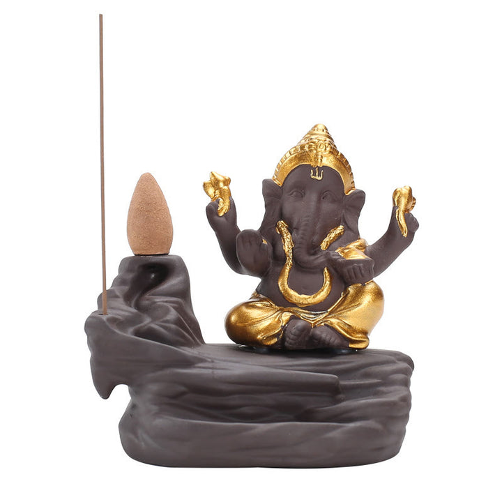 Buddha Stones, Ganesh, Elefante, Argilla Viola, Fontana di Fumo a Riflusso, Protezione Bastoncino, Bruciatore di Incenso - image 4
