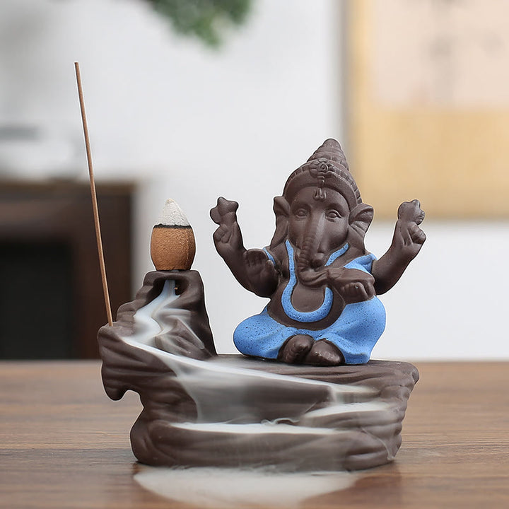 Buddha Stones, Ganesh, Elefante, Argilla Viola, Fontana di Fumo a Riflusso, Protezione Bastoncino, Bruciatore di Incenso - Blu 10,1*11 cm - image 0