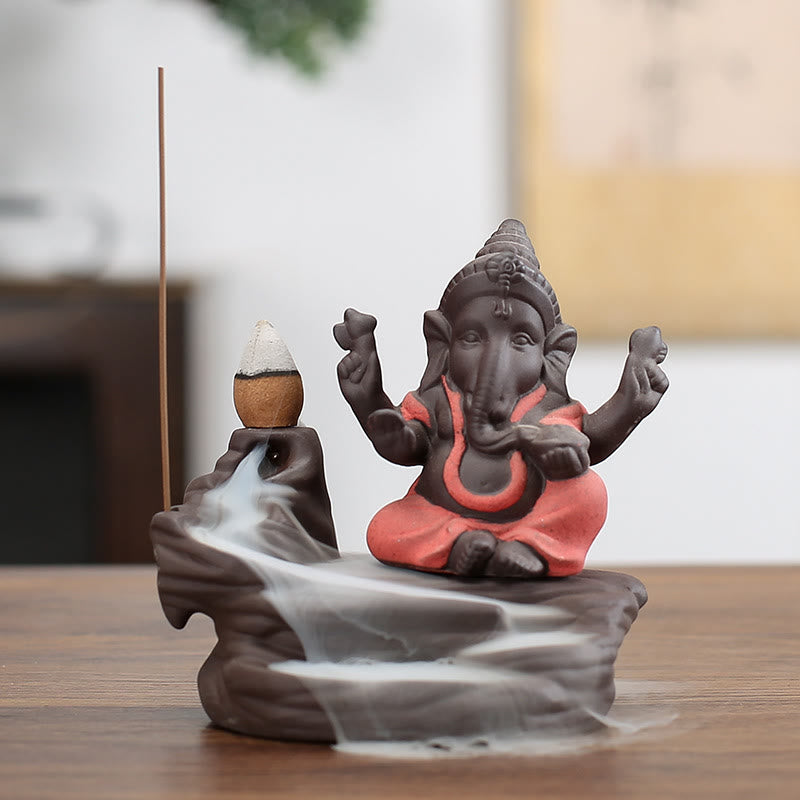 Buddha Stones, Ganesh, Elefante, Argilla Viola, Fontana di Fumo a Riflusso, Protezione Bastoncino, Bruciatore di Incenso - Arancione 10,1*11 cm - image 1