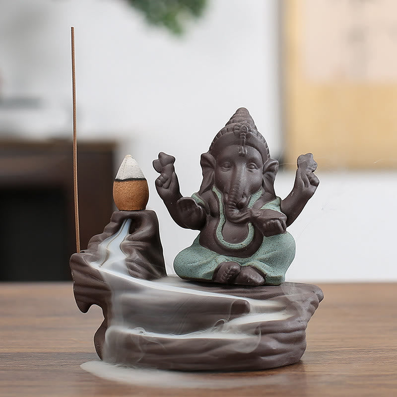 Buddha Stones, Ganesh, Elefante, Argilla Viola, Fontana di Fumo a Riflusso, Protezione Bastoncino, Bruciatore di Incenso - Verde 10,1*11 cm - image 8