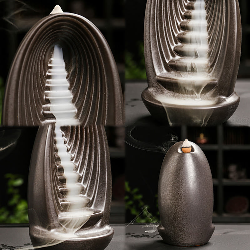 Buddha Stones, scale, montagne, acqua, mano di Buddha, ceramica, fontana di fumo a riflusso, bruciatore di incenso per meditazione, decorazione - image 1