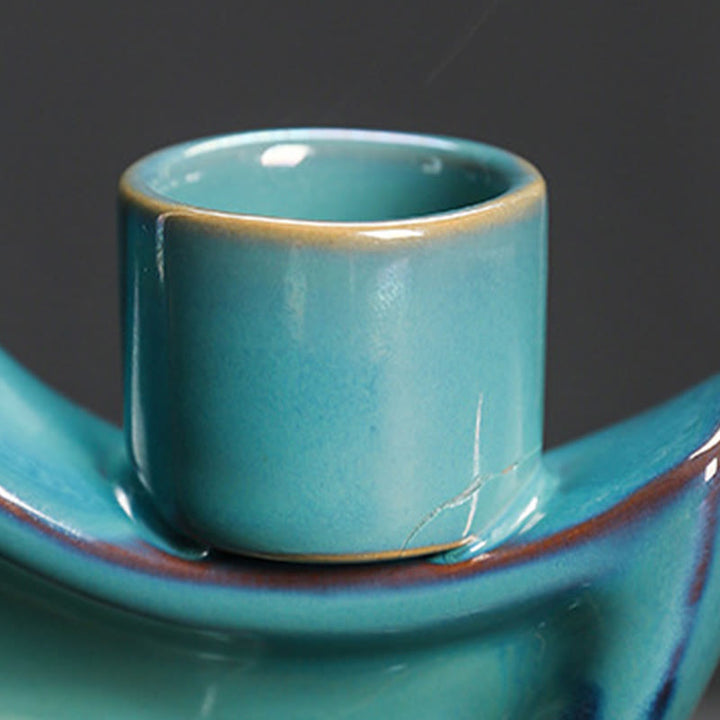 Buddha Stones, Luna crescente blu, Fontana di fumo a riflusso in ceramica, Candelabro per meditazione, Bruciatore di incenso, Decorazione - image 11