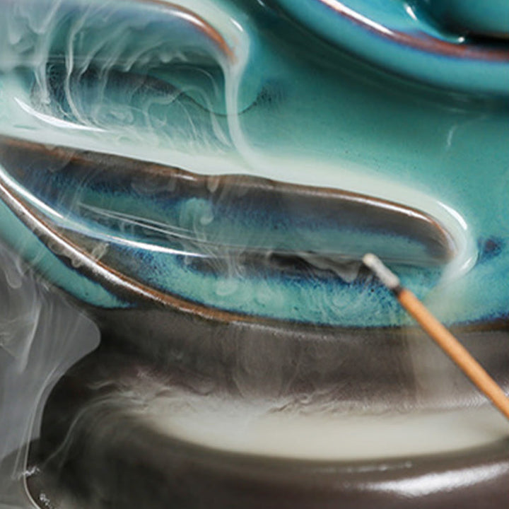 Buddha Stones, Luna crescente blu, Fontana di fumo a riflusso in ceramica, Candelabro per meditazione, Bruciatore di incenso, Decorazione - image 13