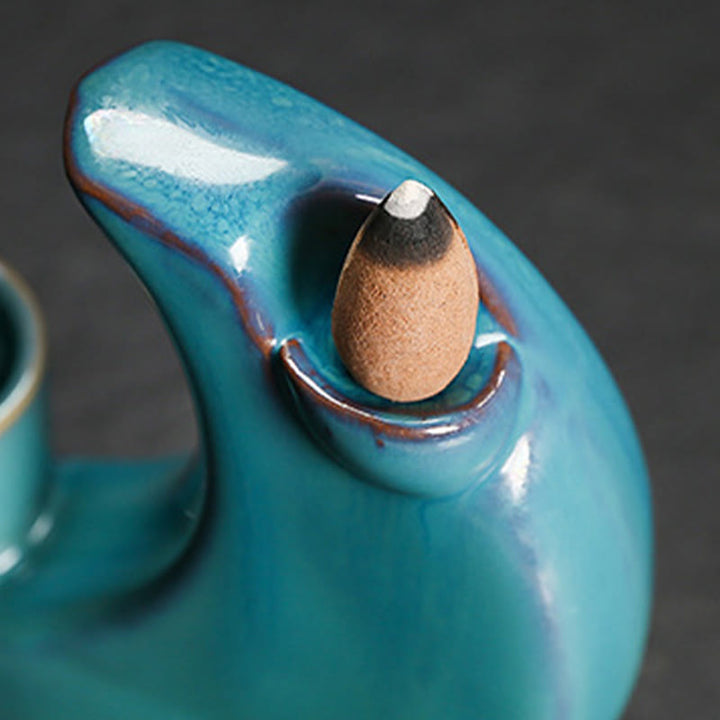 Buddha Stones, Luna crescente blu, Fontana di fumo a riflusso in ceramica, Candelabro per meditazione, Bruciatore di incenso, Decorazione - image 9