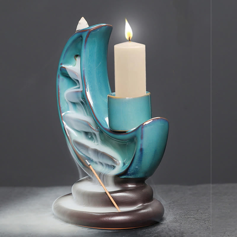 Buddha Stones, Luna crescente blu, Fontana di fumo a riflusso in ceramica, Candelabro per meditazione, Bruciatore di incenso, Decorazione - image 5