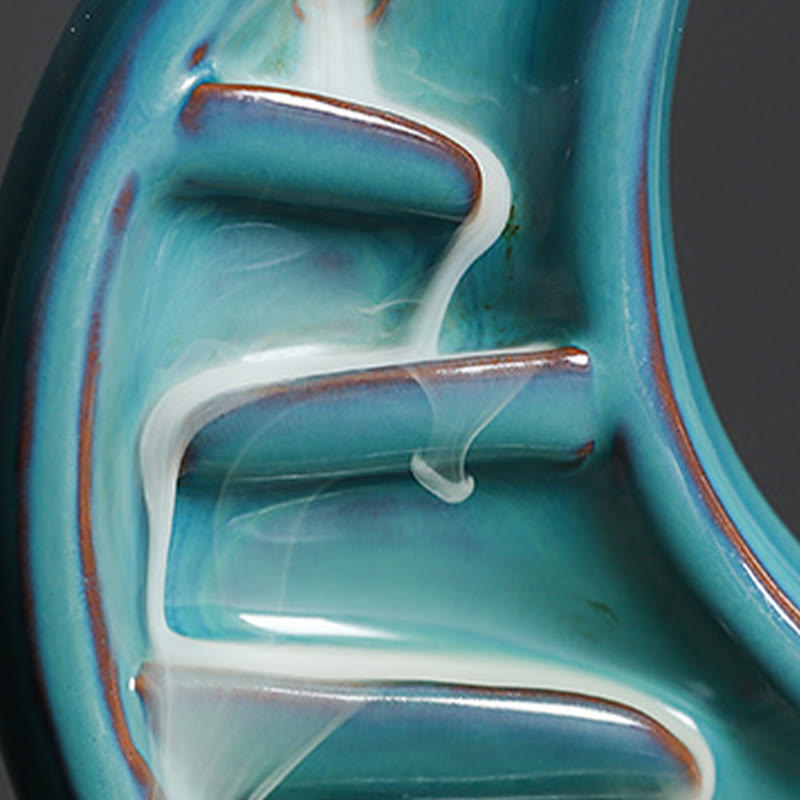 Buddha Stones, Luna crescente blu, Fontana di fumo a riflusso in ceramica, Candelabro per meditazione, Bruciatore di incenso, Decorazione - image 12