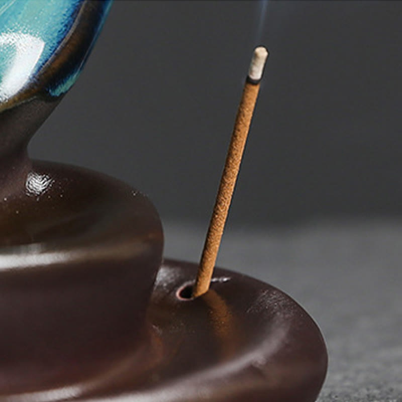 Buddha Stones, Luna crescente blu, Fontana di fumo a riflusso in ceramica, Candelabro per meditazione, Bruciatore di incenso, Decorazione - image 15