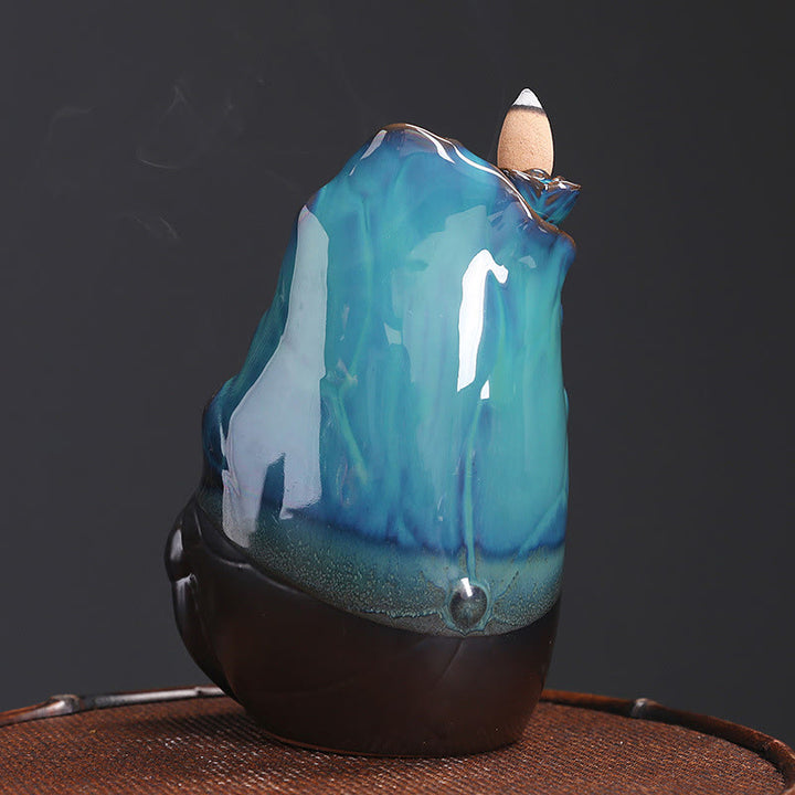 Bruciatore di incenso spirituale con fontana di fumo a riflusso in ceramica, foglia di loto blu, Buddha Stones, decorazione - image 4