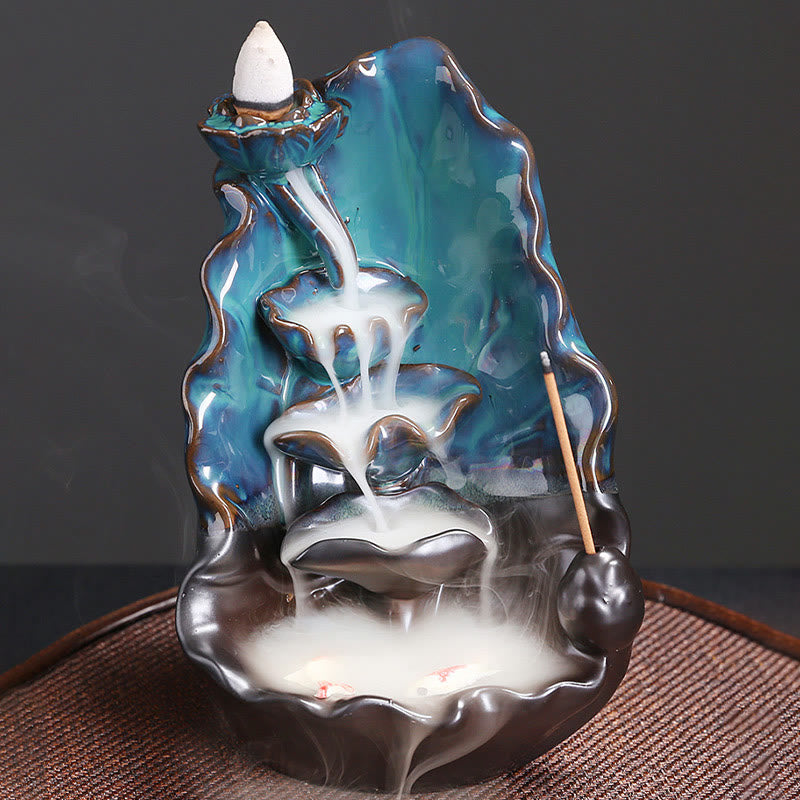 Bruciatore di incenso spirituale con fontana di fumo a riflusso in ceramica, foglia di loto blu, Buddha Stones, decorazione - image 6