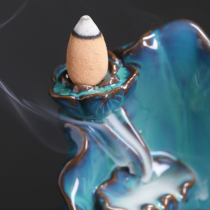 Bruciatore di incenso spirituale con fontana di fumo a riflusso in ceramica, foglia di loto blu, Buddha Stones, decorazione - image 7