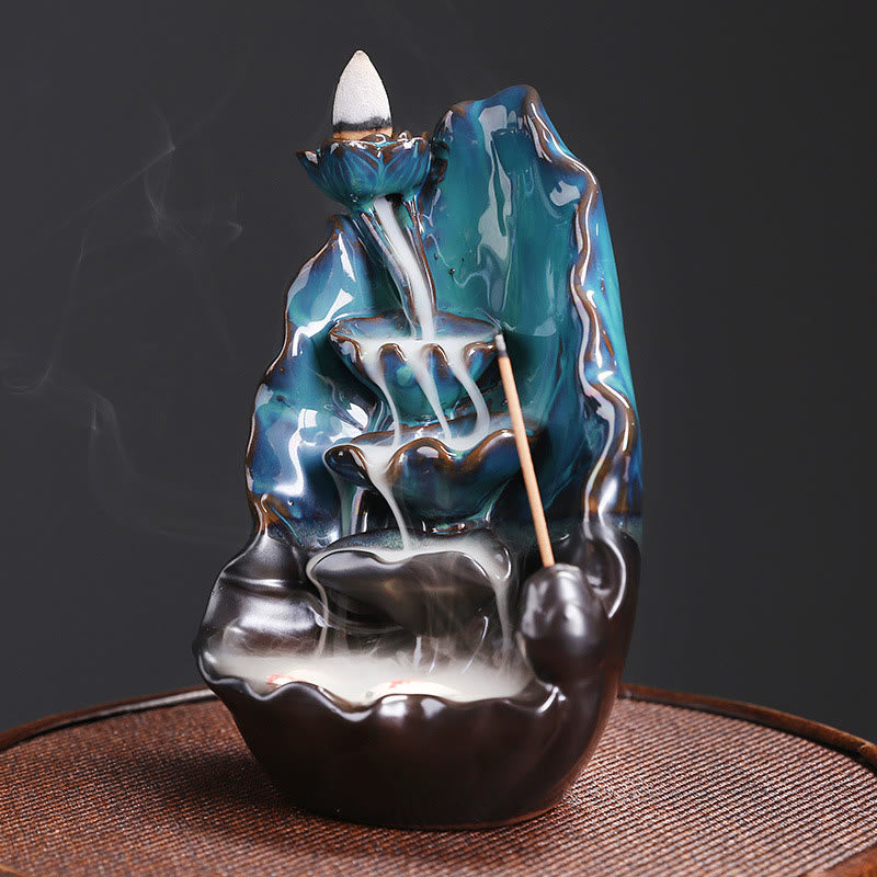 Bruciatore di incenso spirituale con fontana di fumo a riflusso in ceramica, foglia di loto blu, Buddha Stones, decorazione - image 2
