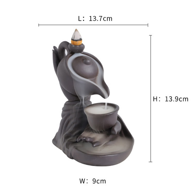 Buddha Stones, mano di Buddha che tiene teiera, tazza, fontana di fumo a riflusso in ceramica, bruciatore di incenso curativo, decorazione - image 10