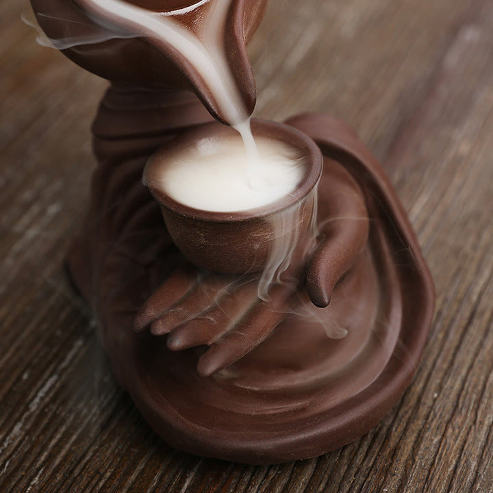 Buddha Stones, mano di Buddha che tiene teiera, tazza, fontana di fumo a riflusso in ceramica, bruciatore di incenso curativo, decorazione - image 18