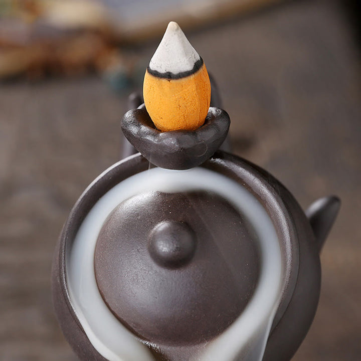 Buddha Stones, mano di Buddha che tiene teiera, tazza, fontana di fumo a riflusso in ceramica, bruciatore di incenso curativo, decorazione - image 7